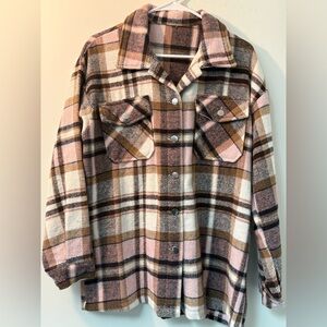 Women's Plaid Utility‎ Jacket in Pink and Brown